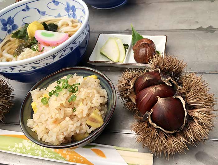 栗ご飯と、うどんのセット